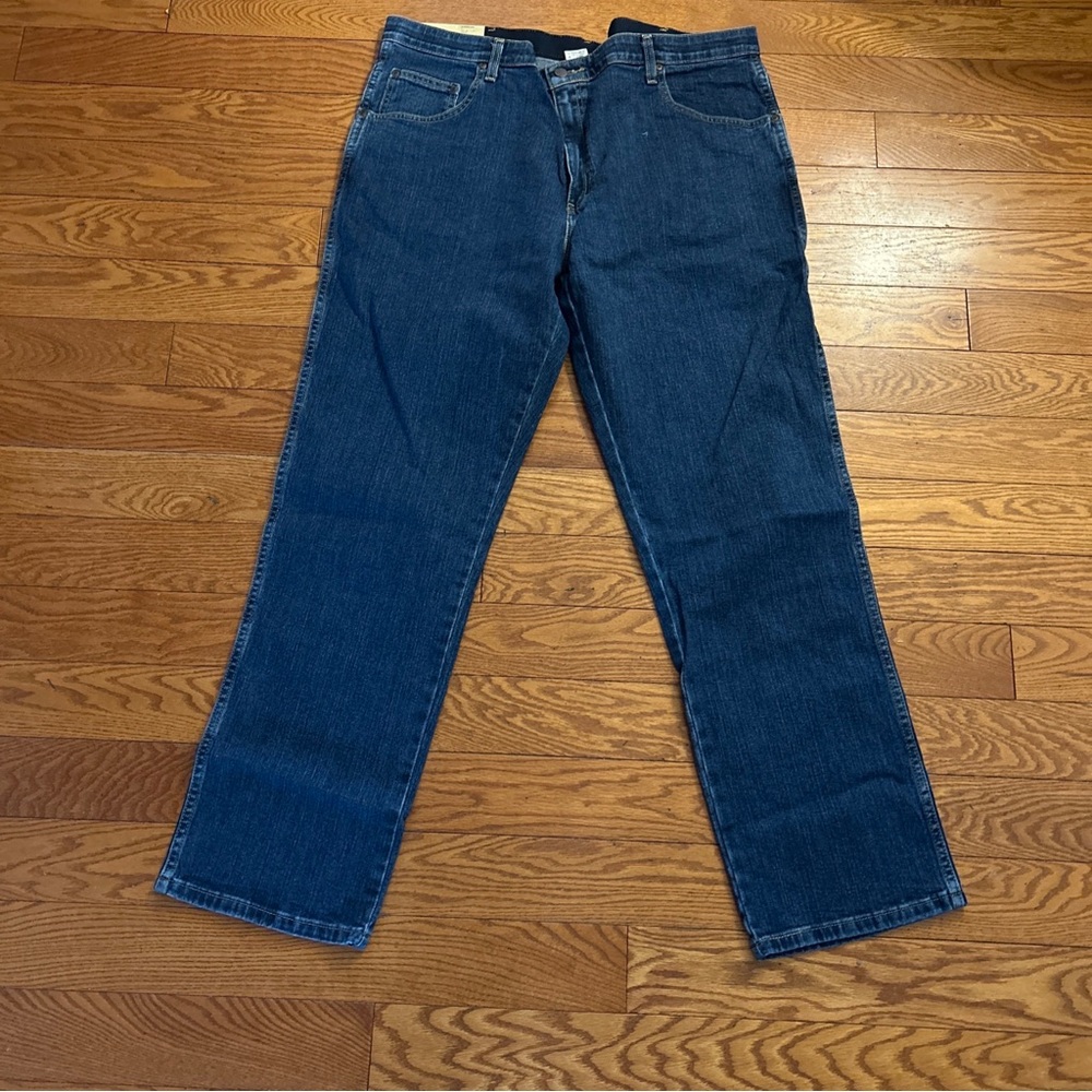 New Faded Glory Stretch Waistband Dark Blue Denim Men’s Jeans Size: 42 x 32